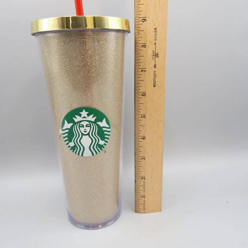 Starbucks Gold Glitter 24oz Tumbler with Screw on Lid  Red Straw Retired